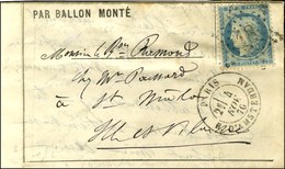 Etoile 18 / N° 37 Càd PARIS / R. D'AMSTERDAM 4 NOV. 70  2e Levée Sur Lettre PAR BALLON MONTE Pour St Malo. Au Verso, Càd - War 1870