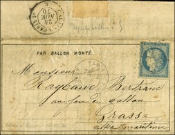 Etoile 12 / N° 37 Càd PARIS / BT BEAUMARCHAIS 12 NOV. 70 Sur Dépêche Ballon N° 5 Pour Grasse. Au Verso, Càd De Passage C - Krieg 1870