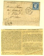 GC 2170 / N° 37 Càd PARIS / LA MAISON BLANCHE 9 DEC. 70 Sur Gazette N° 14 + Supplément Pour Vesoul. Au Verso, Càd De Pas - Guerra De 1870