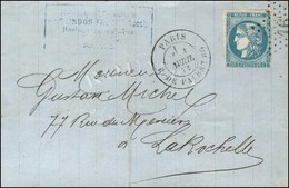 Etoile 16 / N° 46 (filet Effleuré) Càd PARIS R. DE PALESTRO 1 AVRIL 1871 Sur Lettre Pour La Rochelle. Au Verso, Càd D'ar - War 1870