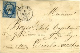 PC 1484 / N° 14 Càd T 15 HAGUENAU (67) Sur Lettre Adressée à Un Militaire De L'armée D'Italie à Civita Vecchia. Au Verso - Armeestempel (vor 1900)