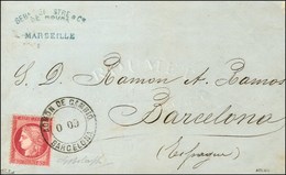 Càd Espagnol ADMON DE CAMBIO / BARCELONA / N° 57 Sur Lettre En Double Port De Marseille Pour L'Espagne. 1872. - SUP. - Schiffspost