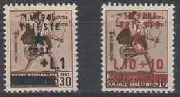 Occ. Jugoslava Di Trieste - 1945 L. 1 + L. 10 Con Filigrana Corona N. 12/13. Cat. €  2040,00. Cert. Colla MNH - Joegoslavische Bez.: Trieste
