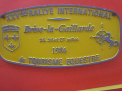 1986 BRIVE LA GAILLARDE XXVé RALLYE INTERNATIONAL DE TOURISME Équestre Equitation Plaque Souvenir Commémorative En Tôle - Hipismo