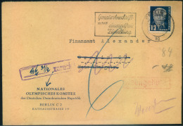 1954, Brief Mit Eingedrucktem Absender NATIONALES OLYMPISCHES KOMITEE DER DDR. Nachgebühr. - Storia Postale