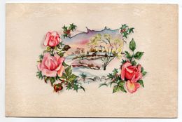 Nouvel An--Bonne Année--type Mignonnette--signée  Roger--   Paysage De Neige Avec Fleurs (roses)--carte Double - Nouvel An