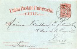 Chili - CHILE - Union Postale Universelle - Entier Postal Pour La France En 1896 - Chile
