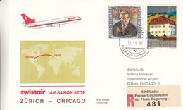 Liechtenstein - Lettre Recom De 1984 - Oblit Vaduz - 1er Vol Zürich Chicago - Cachet De Chicago - Lettres & Documents