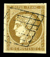 O N°1, 10c Bistre-jaune Obl Grille Légère, Pièce Choisie. TTB (signé Calves/certificat)    Qualité: O - 1849-1850 Cérès
