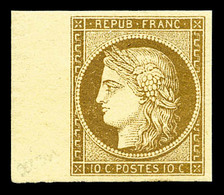 ** N°1a, 10c Bistre-brun, Grand Bord De Feuille Latéral, Fraîcheur Postale. SUPERBE. R. (signé Brun/certificat)    Quali - 1849-1850 Cérès