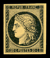 * N°3g, 20c Noir Sur Fauve. SUP. R.R. (signé Calves/certificat)  Cote: 2800 Euros  Qualité: * - 1849-1850 Cérès