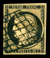 O N°3g, 20c Noir Sur Chamois Très Foncé (fauve). TTB (signé Scheller/certificat)  Cote: 700 Euros  Qualité: O - 1849-1850 Cérès