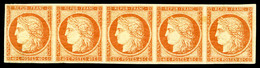 ** N°5A, 40c Orange Foncé En Bande De Cinq (2ex*). PIECE SUPERBE. R.R.R (certificat)    Qualité: ** - 1849-1850 Ceres