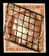 O N°6A, 1f Rouge-brun Obl Grille. TTB (signé Calves/certificats)  Cote: 2700 Euros  Qualité: O - 1849-1850 Cérès