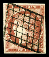 O N°6A, 1f Rouge-brun Obl Grille. TTB (signé Calves/certificats)  Cote: 2700 Euros  Qualité: O - 1849-1850 Ceres