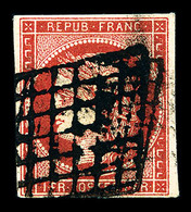 O N°7a, 1F Vermillon Vif, Oblitération Grille, Jolie Nuance, RARE ET TB (signé Calves/Brun/certificats)   Cote: 26500 Eu - 1849-1850 Cérès