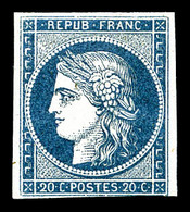 * N°8a, Non émis, 20c Bleu Foncé, Grande Fraîcheur, RARE Et TB (certificat)   Cote: 3600 Euros  Qualité: * - 1849-1850 Ceres