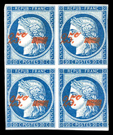 ** N°8A, NON EMIS, 25c Sur 20c Bleu En Bloc De Quatre (2ex*), Fraîcheur Postale. GRANDE RARETE DE LA PHILATELIE FRANCAIS - 1849-1850 Cérès