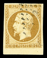 O N°9, 10c Bistre-jaune Obl PC Très Léger, Bord De Feuille. SUP (certificat)  Cote: 750 Euros  Qualité: O - 1852 Louis-Napoleon