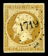 O N°9, 10c Bistre-jaune, Obl PC, TB (signé Scheller/certificat)  Cote: 750 Euros  Qualité: O - 1852 Louis-Napoléon