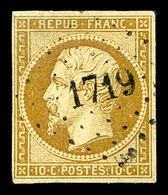 O N°9, 10c Bistre-jaune, Obl PC, TB (signé Scheller/certificat)  Cote: 750 Euros  Qualité: O - 1852 Louis-Napoleon