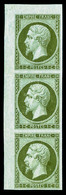 ** N°11, 1c Olive, Bande De 3 Coin De Feuille, Fraîcheur Postale, SUP (certificat)    Qualité: ** - 1853-1860 Napoléon III