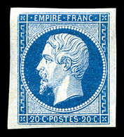 ** N°14A, 20c Bleu Type I, Fraîcheur Postale. SUPERBE (certificat)    Qualité: ** - 1853-1860 Napoleon III