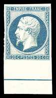 ** N°14Aj, 20c Bleu Laiteux, Bord De Feuille Avec Filet D'encadrement, SUPERBE (signé Calves/certificat)     Qualité: ** - 1853-1860 Napoléon III