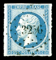 O N°15, 25c Bleu, Obl PC, TB  Cote: 285 Euros  Qualité: O - 1853-1860 Napoleon III