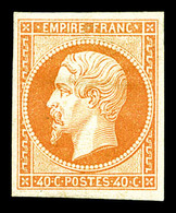 * N°16j, 40c Orange Clair, Quatre Belles Marges. SUPERBE (signé Brun/certificats)  Cote: 3800 Euros  Qualité: * - 1853-1860 Napoleon III