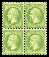 * N°20, 5c Vert En Bloc De Quatre, Très Frais. TTB (certificat)  Cote: 1750 Euros  Qualité: * - 1862 Napoléon III
