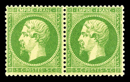 * N°20a, 5c Vert-foncé En Paire Horizontale. TTB (certificat)  Cote: 750 Euros  Qualité: * - 1862 Napoléon III