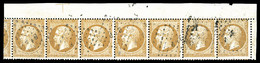 O N°21, 10c Bistre, Bande De 7 Coin De Feuille Obl Ambulant. Vraiment Très Rare. SUP (certificat)    Qualité: O - 1862 Napoléon III.