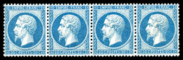 ** N°22, 20c Bleu, Bande De Quatre Horizontale, Très Bon Centrage, Fraîcheur Postale. SUP (certificat)    Qualité: ** - 1862 Napoleon III