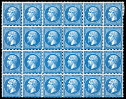 ** N°22a, 20c Bleu Foncé, Exceptionnel Bloc De 24 Exemplaires (11ex*), Fraîcheur Postale. R.R.R. (signé/certificat)    Q - 1862 Napoléon III