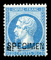 * N°22d, 20c Bleu Surchargé 'SPECIMEN'. TB (signé Scheller)  Cote: 400 Euros  Qualité: * - 1862 Napoleon III