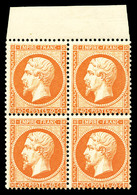 ** N°23b, 40c Orange Vif En Bloc De Quatre Haut De Feuille, Fraîcheur Postale. SUPERBE. R.R. (signé Calves/certificat) - 1862 Napoléon III.