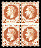 * N°26B, 2c Rouge-brun Clair Type II En Bloc De Quatre, Très Bon Centrage (certificat)    Qualité: * - 1863-1870 Napoléon III. Laure