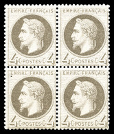 ** N°27Ba, 4c Gris Foncé Type II En Bloc De Quatre (2ex*), Fraîcheur Postale, TTB (certificat)    Qualité: ** - 1863-1870 Napoleon III With Laurels