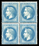 ** N°29B, 20c Bleu Type II, Variété 'cassure Dans Le Cadre' Tenant à Normaux En Bloc De Quatre (2ex*). TTB (signé Brun/M - 1863-1870 Napoléon III Lauré