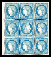 ** N°37d, 20c Bleu Sur Papier Jaunâtre, Tête-bêche Au Centre D'un Bloc De Neuf Bord De Feuille, Exceptionnelle Fraîcheur - 1870 Siège De Paris