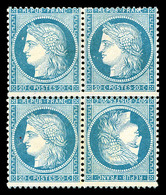 * N°37d, 20c Bleu Sur Papier Jaunâtre: Tête-bêche Tenant à Normaux Dans Un Bloc De Quatre, Jolie Pièce, RARE (signé Brun - 1870 Siège De Paris