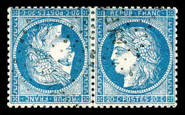 O N°37d, 20c Bleu Sur Papier Jaunâtre En PAIRE TÊTE-BÊCHE, Léger Pelurage Sinon TB (signé/certificat)   Cote: 2500 Euros - 1870 Siege Of Paris