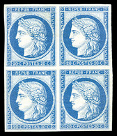 ** N°37f, 20c Bleu, Reimpression De Granet En Bloc De Quatre, Fraîcheur Postale. SUPERBE (certificat)    Qualité: ** - 1870 Siège De Paris