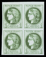 ** N°39A, 1c Olive Report I En Bloc De Quatre, Fraîcheur Postale, SUPERBE (certificat)     Qualité: ** - 1870 Bordeaux Printing