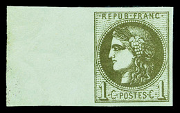 ** N°39C, 1c Olive Report 3 Bdf Latéral, Fraîcheur Postale. SUP (certificat)    Qualité: ** - 1870 Bordeaux Printing