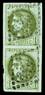 O N°39C, 1c Olive Rep 3 En Paire Verticale. TTB  Cote: 400 Euros  Qualité: O - 1870 Bordeaux Printing