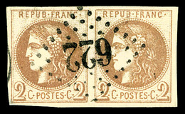 O N°40A, 2c Chocolat Clair Report 1 En Paire Horizontale, TB (signé Margues/certificat)  Cote: 3000 Euros  Qualité: O - 1870 Emission De Bordeaux