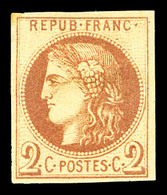 (*) N°40Af, 2c Chocolat Clair Report 1, Impression Très Fine Dite De Tours, RARE Et SUP (signé Brun/certificats)  Cote: - 1870 Bordeaux Printing