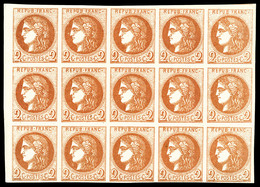 ** N°40B, 2c Brun-rouge Report 2 En Bloc Report De 15 Exemplaires (2 Ex*), Coin De Feuille, FRAÎCHEUR POSTALE, SUP (sign - 1870 Bordeaux Printing
